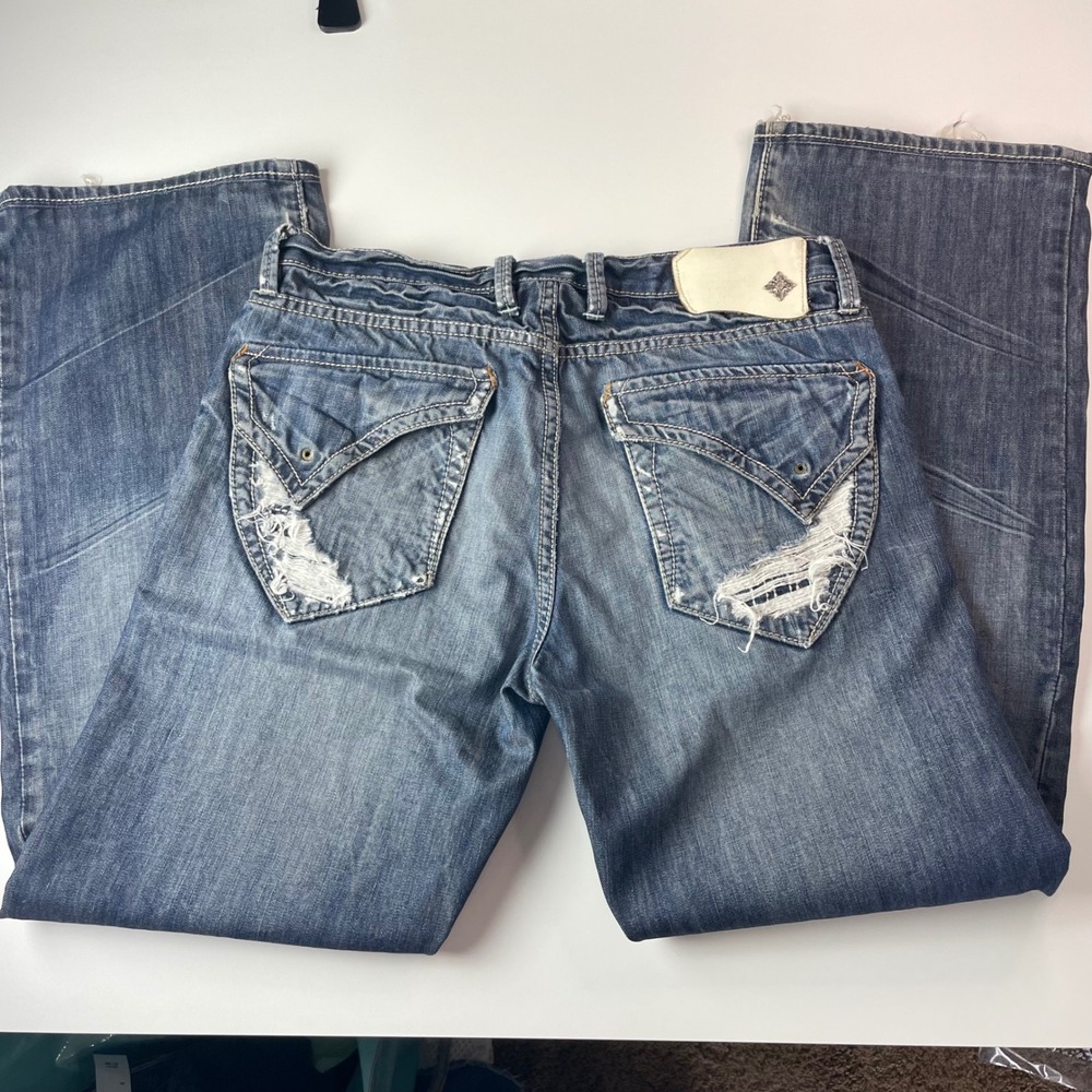 Vintage Y2K‎ Monarchy Mens Distressed Denim Jeans Flap Pocket Size 32x30